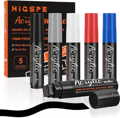 HIGSPE 5 Farben 15mm Acrylstifte Breit, 3-in-1 Jumbo Acrylfarben Graffiti Stifte Acr...