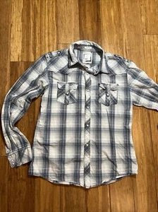 Camisa para hombre BKE con hebilla manga larga ajuste deportivo a cuadros occidental talla L - Imagen 1 de 9