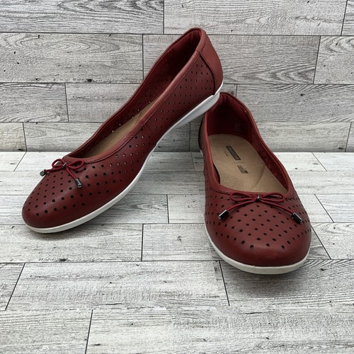 Ballerine donna Clarks collezione pelle rossa Gracelin Lea taglia 9 slip on morbide ammortizzate