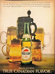 1962 Red Cap Ale Vintage Print Ad Bottle in front of Full Beer Steins on Table - Picture 1 of 6