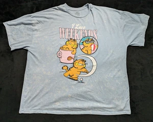 Garfield "I Love Weekends / I Hate Mondays" T-Shirt XXXL Mineral Wash - Picture 1 of 8