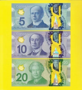 Canada $5 $10 $20 2012-13 POLYMER Wilkins/Poloz set of 3 - Picture 1 of 2