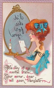REVERSE IMAGE Mirror Message Artist Dwig Signed Postcard; Embossed; Mint Cond. - Bild 1 von 2