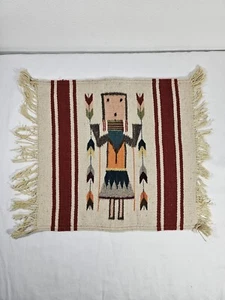 Arazzo vintage nativi americani Navajo tessuto a mano lana Yei Corn Maiden 18"x19" - Foto 1 di 9