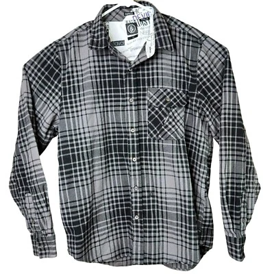 Volcom Mens Sz Long L Sleeve Plaid Shirt Classic Fit Black Gray Casual Button Up - Image 1 of 4