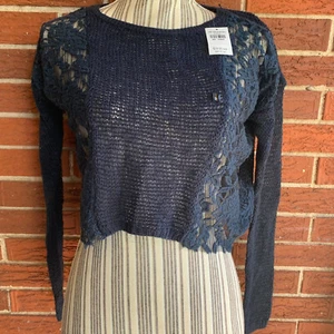 Abercrombie Kids Mädchen marineblau Spitzeneinsatz Cropped Pullover Größe M neu mit Etikett  - Bild 1 von 5