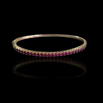 Rhodium Plated Sterling Silver Lab Ruby Bangle Bracelet 925 7.5in Oval - Image 1 of 4