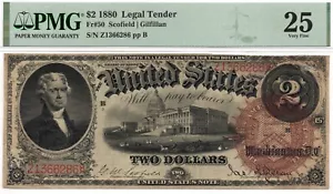 1880 $2 US Legal Tender Note, Fr. 50 "Large Brown Seal" - PMG VF25! Scarce Type! - Picture 1 of 6