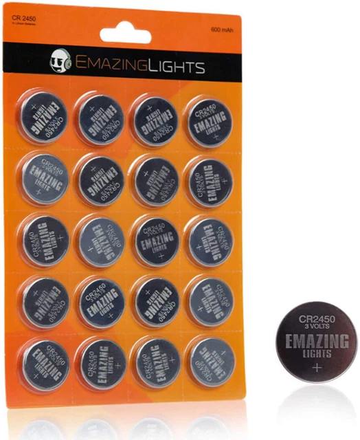 EMAZINGLIGHTS CR2450 3V Button Cell Lithium Batteries - 20 Counts