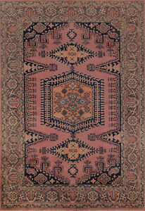 Pink Geometric Traditional Style Viss Hand-Knotted Living Room Rug 6x9 ft