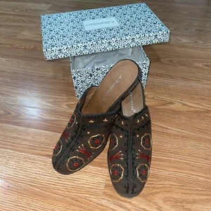 A Marinelli Womens Shoes Nelson Chocolate Suede Embroidered Size 9.5 Heel clog - Picture 1 of 11