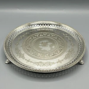 Antique Victorian Silver Plated Round Tray Drinks Waiter Salver Feet Martin Hall - Picture 1 of 15