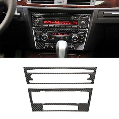 Para BMW Serie 3 E90 E92 Fibra de Carbono Centro CD Panel de Control Cubierta Tapicería Adhesivo Foto 1 de 4