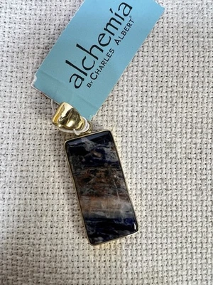 Colar pingente de ouro Charles Albert sodalita azul branco marrom pedra preciosa alquimia - Imagem 1 de 4