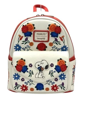 Mochila artística colorida bordada flores crochê Snoopy amendoim mosca lounge nova com etiquetas - Imagem 1 de 4