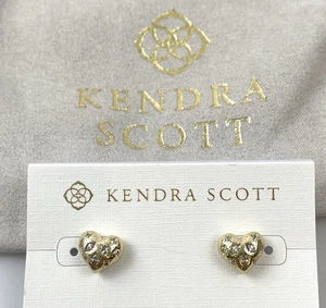 New KENDRA SCOTT Gold Plated White Crystal Holland Heart Stud Earrings New $65 - Picture 1 of 7