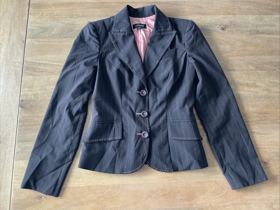 Chaqueta Blazer Bebe Vintage Mujer Talla 0 Recortada Marrón Rayas Y2K Años 90 EE. UU. Foto 1 de 4