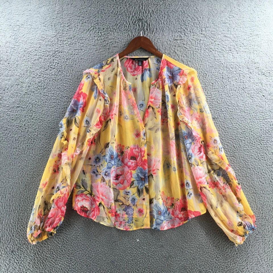 Blusa Top Mujer Casa Blanca Mercado Negro XL Amarilla Floral Manga Larga Informal Foto 1 de 4