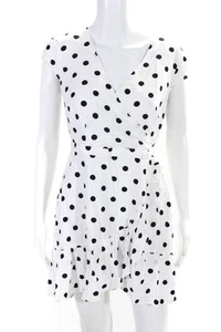 J Crew Womens Polka Dot V-Neck Short Sleeve Ruffled Sheath Dress White Size 6P - Picture 1 of 6