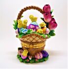 Decorative Porcelain Easter Basket Hinged Trinket Box Baby Chicks Flowers Tulips