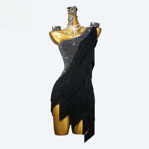 VETEMENTS Abito Latino Danza Costume Linea Abbigliamento Competizione Frange Tuta Stage Outfit