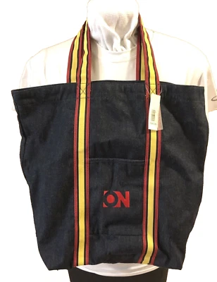 Antiguo Bolso Cartera de Hombro Azul Marino Bordado Denim Algodón Viaje Playa 16x18x6" Foto 1 de 4