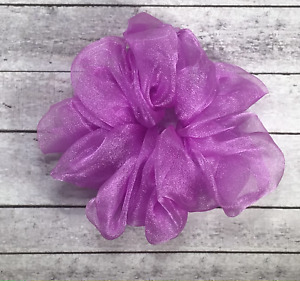 Orchid Purple Crystal Organza XL Scrunchie Hair Ties Ponytail Holder - Appx 2 in