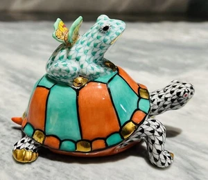 HEREND POND PARTY TURTLE AND FRIENDS FISHNET FIGURINE,3,5" LONG,BRAND NEW BOXED - Picture 1 of 10