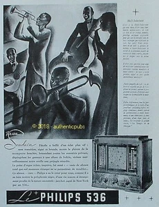 PUBLICITE PHILIPS 536 MUSIQUE JAZZ CONCERT SIGNE FIRCSA DE 1935 FRENCH AD PUB - Picture 1 of 1