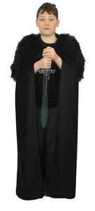 Childs Medieval Cloak Black Watch Viking Cape Faux Fur Collar Fancy Dress - Picture 1 of 1