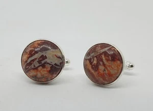 Luxury semi-precious gemstone cufflinks, Indonesian Red Leopard-skin Jasper - Picture 1 of 6