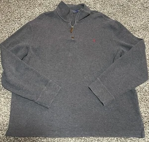 Polo Ralph Lauren Long Sleeve 1/4 Zip Leather Tab Sweater Men’s Large Gray - Picture 1 of 3