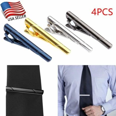 4Pcs Mens Stainless Steel Tie Clip Necktie Bar Clasp Clamp Pin Gold Black Silver - Image 1 of 4