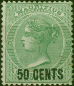 Mauritius 1878 50c on 1s Green SG90 Fine MM - Picture 1 of 1