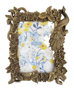 Nicole Miller Peacock 5 x 7 Photo Frame Bronze Antique Gold Flowers Palms Design - Picture 1 of 6