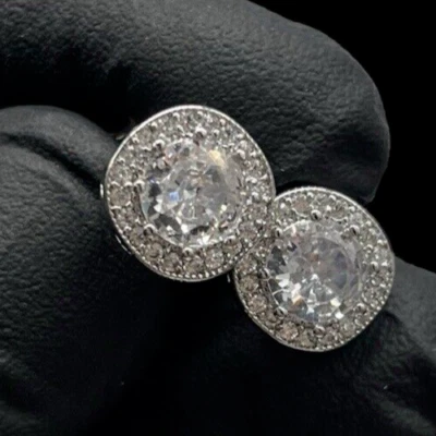 ORECCHINI UOMO DONNA PIETRA GROSSA E GIRO DI BRILLANTI LEGA E FARFALLLE ARGENTO. - Immagine 1 di 4