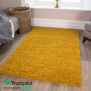 New Affordable Nordic Ochre Mustard Soft Shaggy Thick Living Room Large Rug Mat - Picture 1 of 8