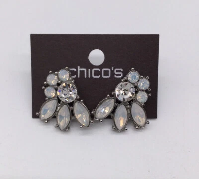 White House Black Market silver & Crystal drop earrings NWTS - Image 1 of 2
