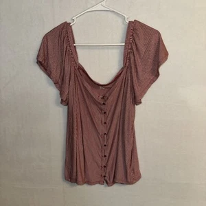 American Eagle Shirt Damen XL rot weiß gestreift Gummizug Stretch Knöpfe - Bild 1 von 8