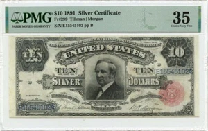 1891 $10 Silver Certificate Tombstone Fr# 299 PMG VF35 - Picture 1 of 2
