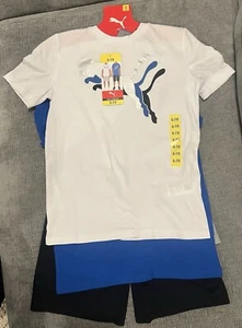 PUMA Boys Set of 4 pieces: 2shorts & 2 t-shirt, Color- Blue, White Size Small7/8 - Picture 1 of 2