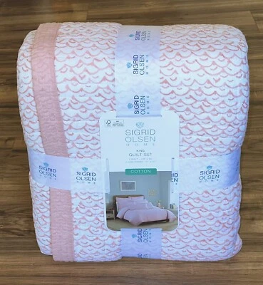 🪸3-Pc Sigrid Olsen Tropical King Quilt Set 100% Cotton | Scallop Coral White - Image 1 of 4