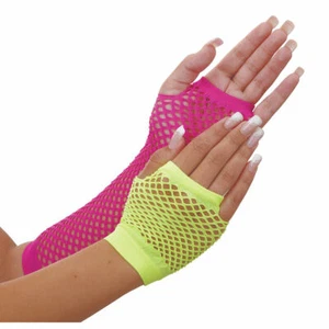 Material Girl Disco Neon Fishnet Costume Gloves - Picture 1 of 2