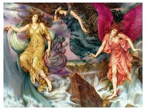 Storm Spirits Girls Angels E. Morgan Tile Mural Wall Backsplash Marble Ceramic - Picture 1 of 50