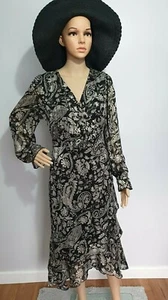 V by Very Paisley Wrap Midi Dress. Black, UK size 12 - Picture 1 of 5