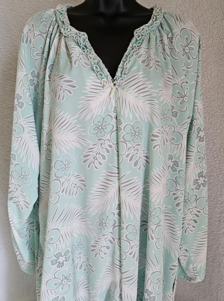 Oscor de la Renta Womens Nightgown Gown Dress Size L Large Green White Floral - Image 1 of 4