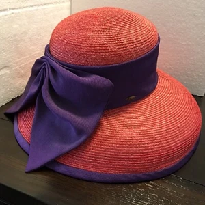 Red w/ Purple Callanan Handmade Millinery Wide Brim Hat Licensed Red Hat Society - Picture 1 of 10