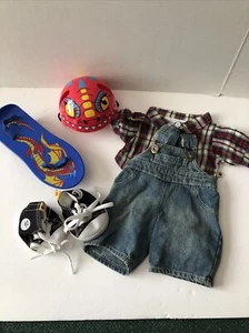 Build-A-Bear Denim Bibs Overalls Blue Jeans Clothes With Shirt,Sneakers,Skatebrd - Picture 1 of 8