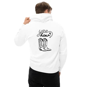 Unisex Adult Yee Haw Hoodie Black Cowboy Boots Hooded Sweatshirt Long Sleeve - Picture 1 of 48