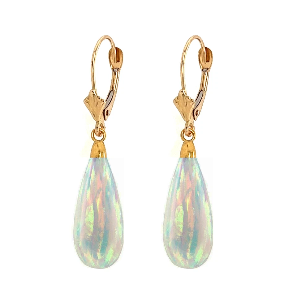 14k Yellow and White Gold White Opal Leverback Earrings - Image 1 of 1